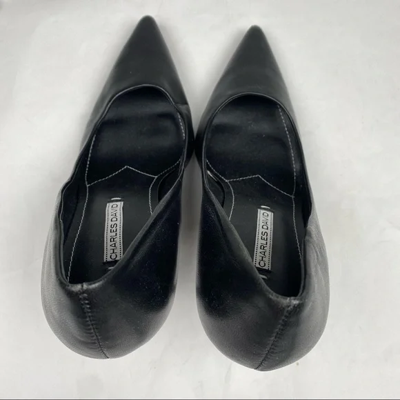 EUC-Charles David Black Leather Pointy Toed Pumps, Size 10 - Picture 10 of 12